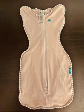 Love to Dream Pink Stretch Cotton Swaddle with Striped Trim